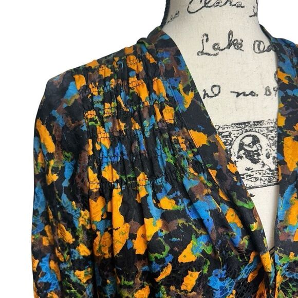 Corey Lynn Calter Dark Floral Silk Neck Tie Popover Career Blouse, Size 2 - Picture 2 of 9